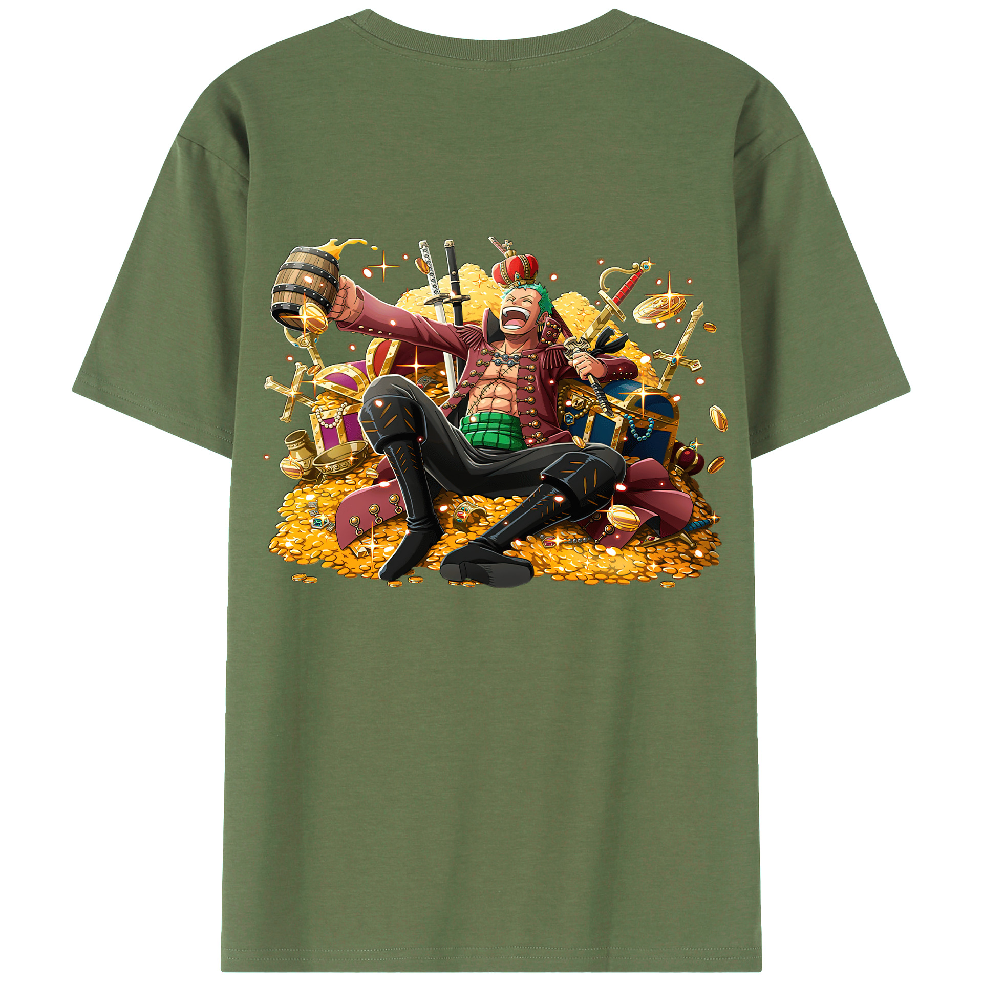 ワンピース ロロノア・ゾロ ONE PIECE Roronoa Zoro 綿100％ メンズ半袖Tシャツ（バックプリント） 通気性